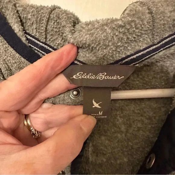 Eddie Bauer Gray Pullover with Navy Accents - Picture 3 of 4